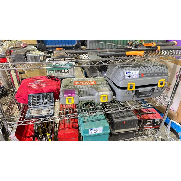 RYOBI DRILL BIT SET IN A HARD TRANSPORT CASE, RYOBI 7 1/4" SAW & MASTERCRAFT DRILL BIT SET IN A