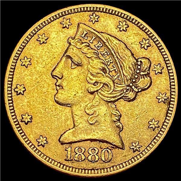 1880 Liberty Head Half Eagle $5 CLOSELY UNCIRCULATED