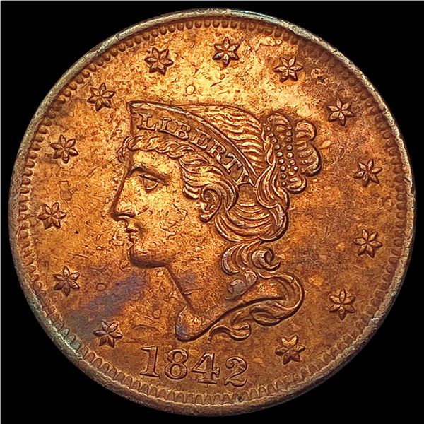 1842 RED Braided Hair Large Cent UNCIRCULATED
