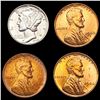 Image 1 : 1940-1942 Wheat Cent and Mercury Dime Lot [4 Coins] GEM BU