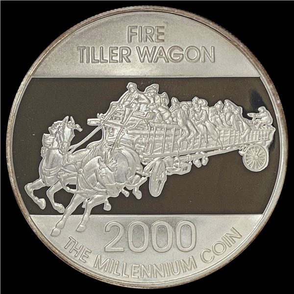 2000 Fire Tiller Wagon Silver Round GEM BU