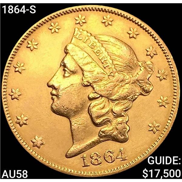 1864-S $20 Gold Double Eagle CHOICE AU