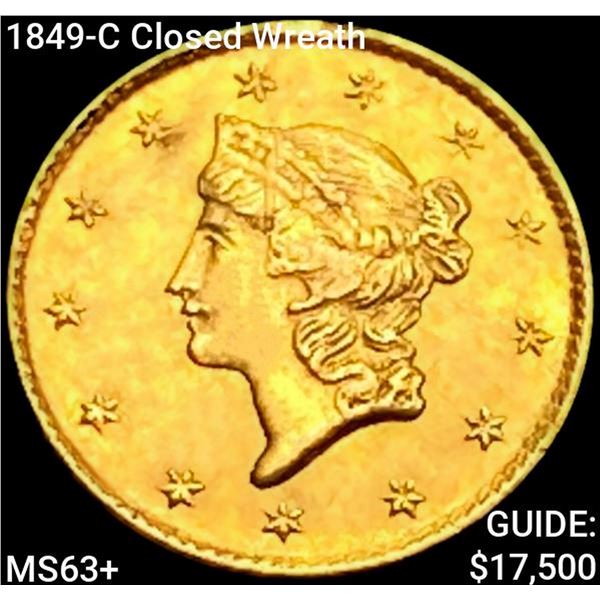 1849-C Closed Wreath Rare Gold Dollar CHOICE BU+