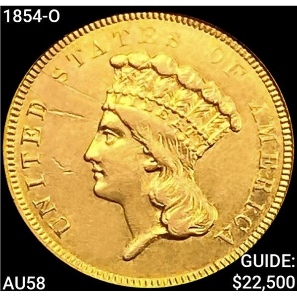1854-O $3 Gold Piece CHOICE AU