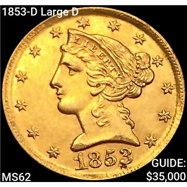 1853-D Large D $5 Gold Half Eagle UNCIRCULATED
