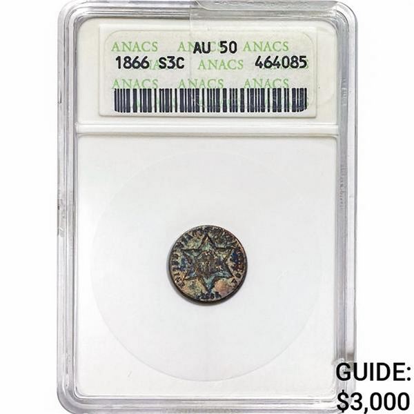 1866 Silver Three Cent ANACS AU50