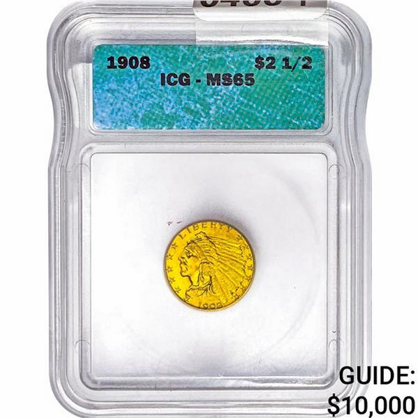 1908 $2.50 Gold Quarter Eagle ICG MS65