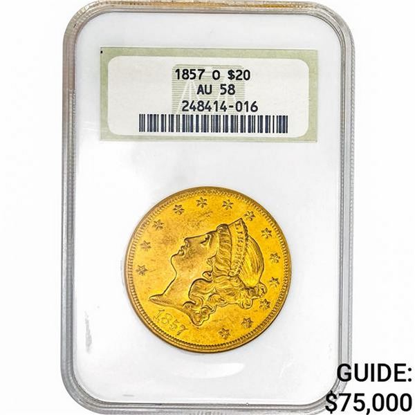 1857-O $20 Gold Double Eagle NGC AU58