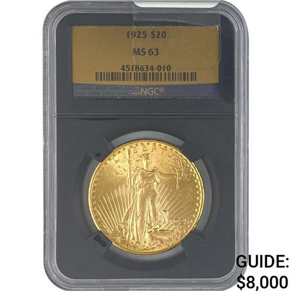 1925 $20 Gold Double Eagle NGC MS63