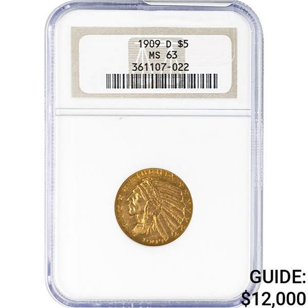 1909-D $5 Gold Half Eagle NGC MS63