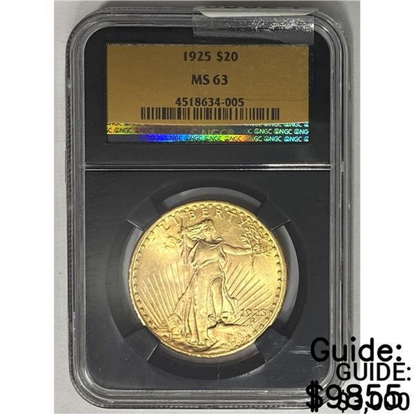1925 $20 Gold Double Eagle NGC MS63