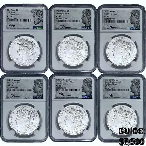 [6]2021 Silver Morgan/Peace Dollar Set NGC MS70