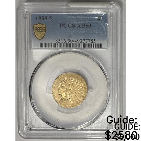 1909-S $5 Gold Half Eagle PCGS AU50