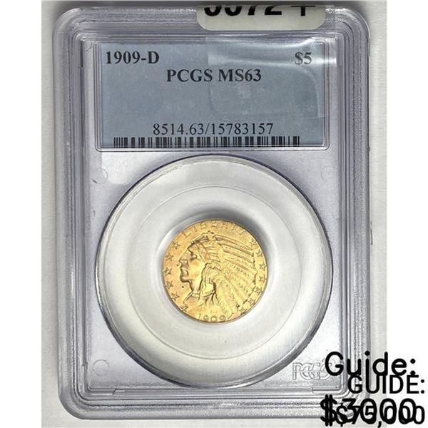 1909-D $5 Gold Half Eagle PCGS MS63
