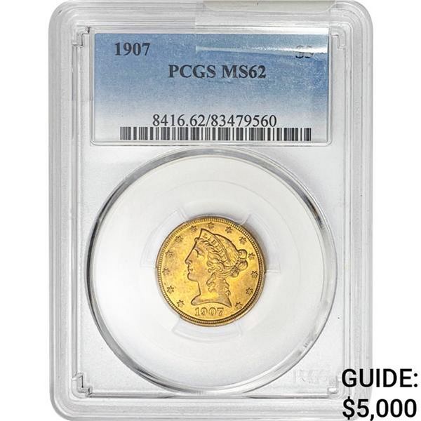 1907 $5 Gold Half Eagle PCGS MS62