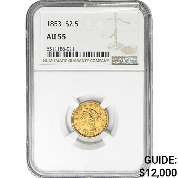 1853 $2.50 Gold Quarter Eagle NGC AU55