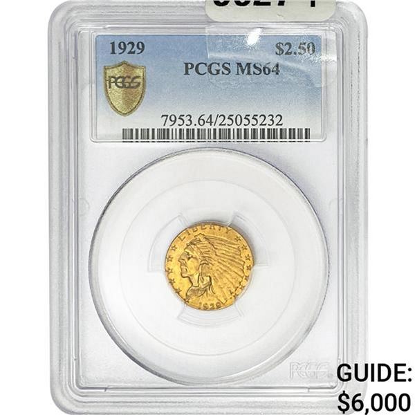 1929 $2.50 Gold Quarter Eagle PCGS MS64