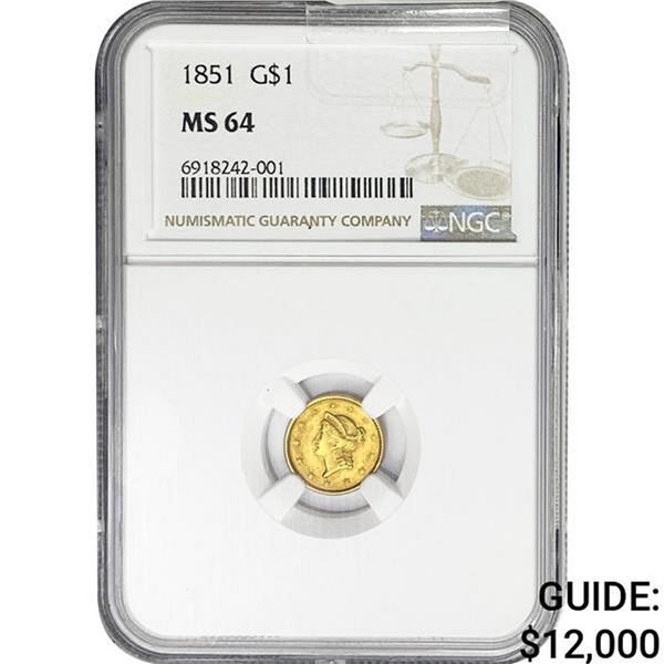 1851 Rare Gold Dollar NGC MS64