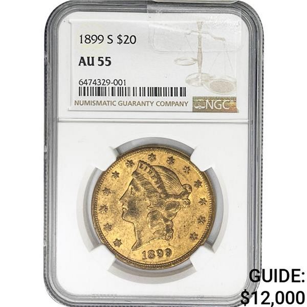 1899-S $20 Gold Double Eagle NGC AU55