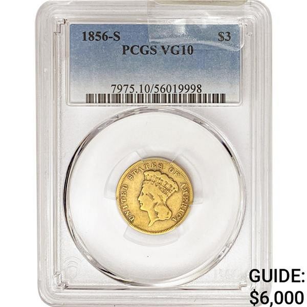 1856-S $3 Gold Piece PCGS VG10