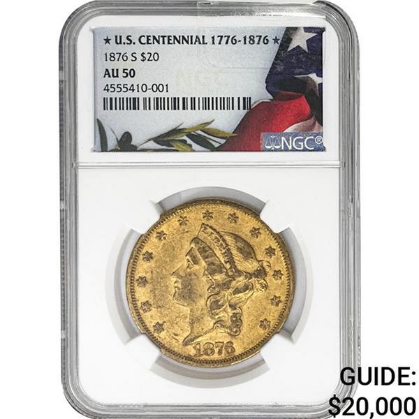 1876-S $20 Gold Double Eagle NGC AU50