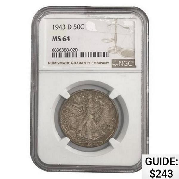 1943-D Walking Liberty Half Dollar NGC MS64