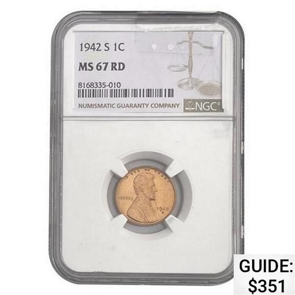 1942-S Wheat Cent NGC MS67 RD