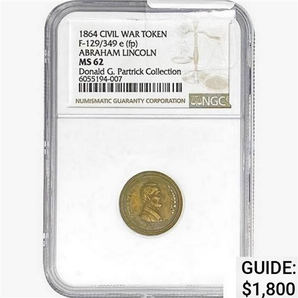 1864 Civ. W. Token F-129/349e (fp) NGC MS62 Lincol