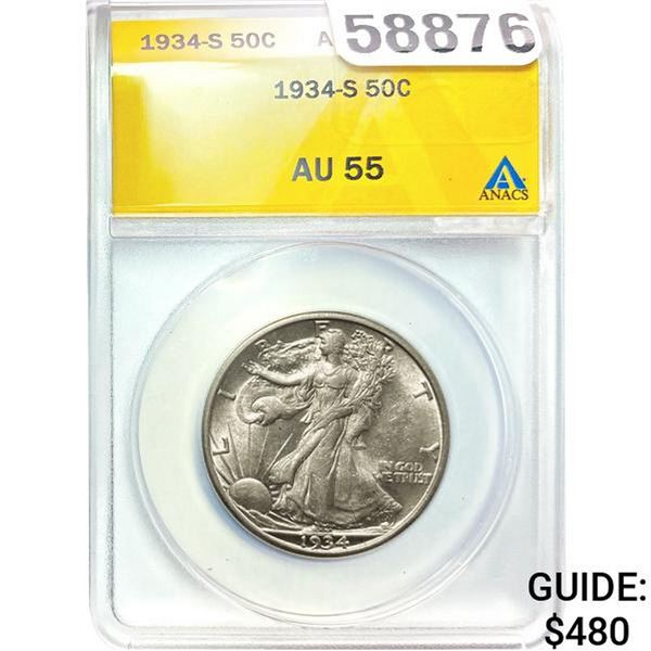 1934-S 50C ANACS AU55
