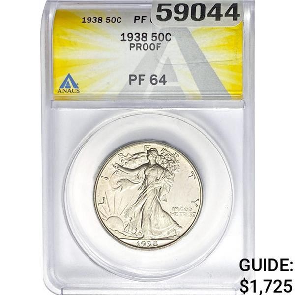 1938 50C Walking Liberty ANACS PF64