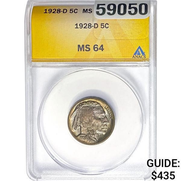 1928-D 5C ANACS MS64