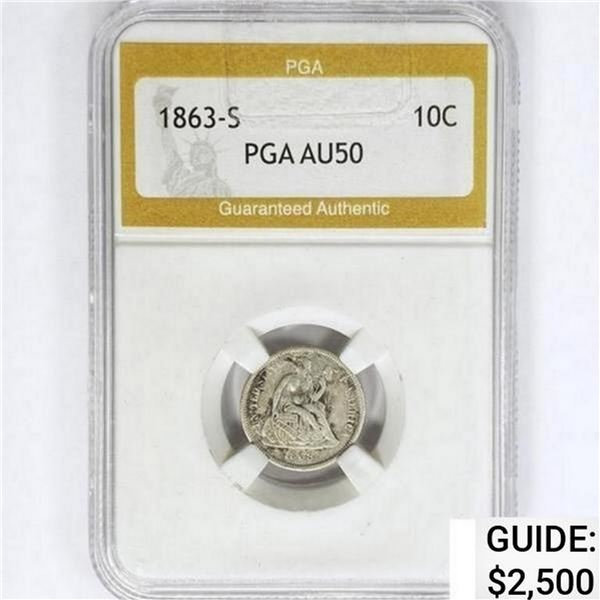 1863-S Seated Liberty Dime PGA AU50
