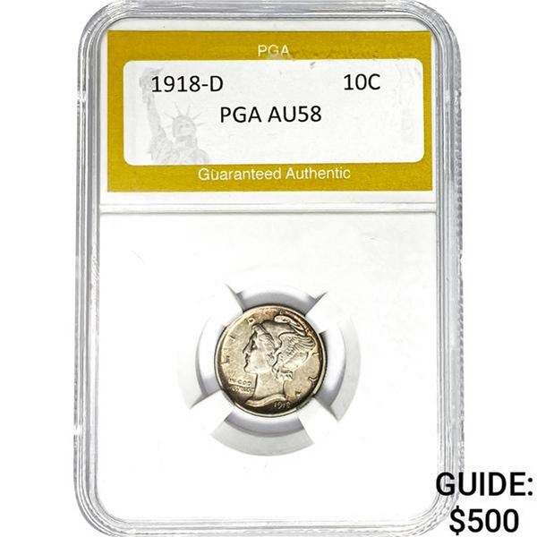 1918-D Mercury Dime PGA AU58