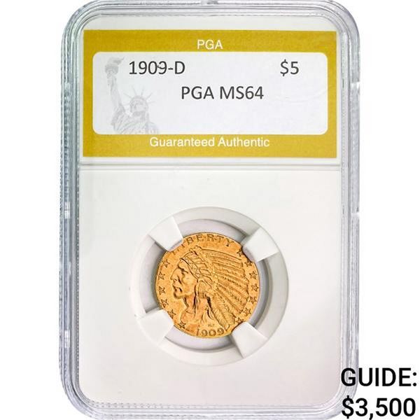 1909-D $5 Indian Head Half Eagle PGA MS6