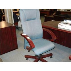 Mahogany Framed Blue Cloth Highback Gaslift Chair