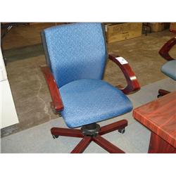 Mahogany Framed Blue Cloth Midback Gaslift Chair