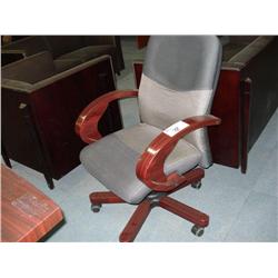 Mahogany Framed Grey Cloth Midback Gaslift Chair