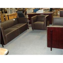 Tiffany Brown Leather Mahogany Framed Sofa,