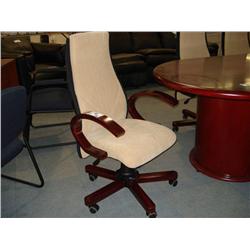 Mahogany Framed Cream Cloth Gaslift Chair