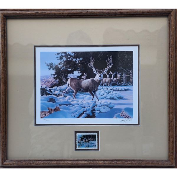 Mule Deer framed print 16" X 18" w/ Stamp by Larry Toschik 114/1500