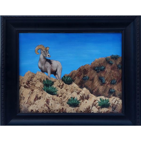Original Desert Bighorn Framed 16" X 18" by Su 1/1