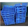 Image 1 : Qty Approx. 20 Love's Bakery Blue Plastic Stacking Bread Trays  22" x 25" on Racks