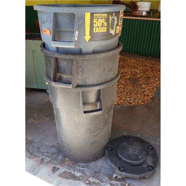 Qty 3 Waste Receptables: Rubbermaid Brute,  etc