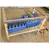 Image 1 : Metal Table Frame w/ Undershelf 36" x 21" x 27"H & Blue Plastic Racks