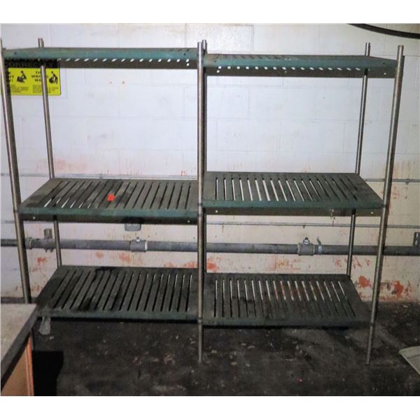 Qty 2 Green Metal Shelving Units 72" x 21" x 66"H
