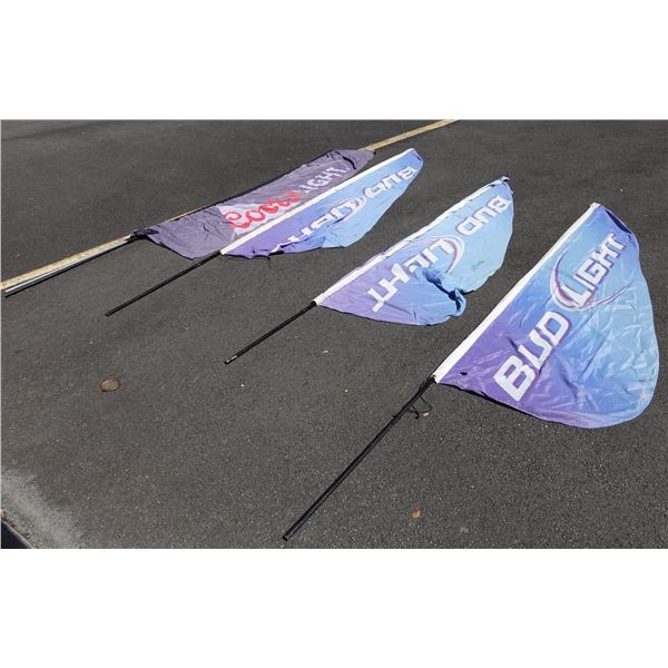 Qty 4 Bud Light & Coors Promotional Flags on Poles