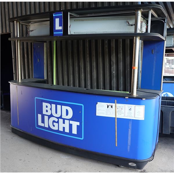 IRP Bud Light Concession Kiosk Cart on Wheels 115" x 33" x 88"H w/ Black 2-Section Beverage Cooler