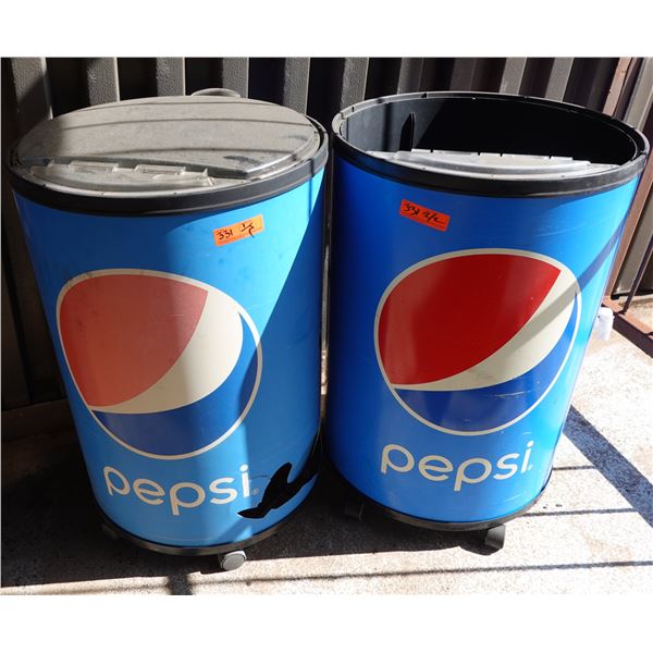 Qty 2 Pepsi Rolling Ice Barrel Beverage Coolers 22"Dia, 36"H