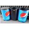 Image 1 : Qty 2 Pepsi & 1 Black Rolling Ice Barrel Beverage Coolers 22"Dia, 36"H