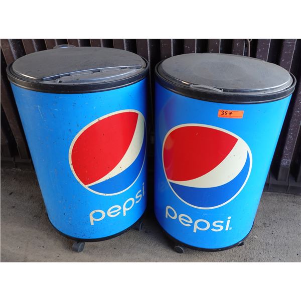 Qty 2 Pepsi Rolling Ice Barrel Beverage Coolers 22"Dia, 36"H